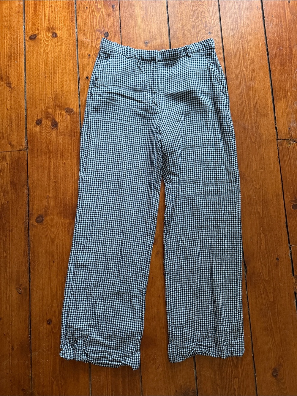 Abercrombie & Fitch Black and White Gingham Linen Blend Chinos